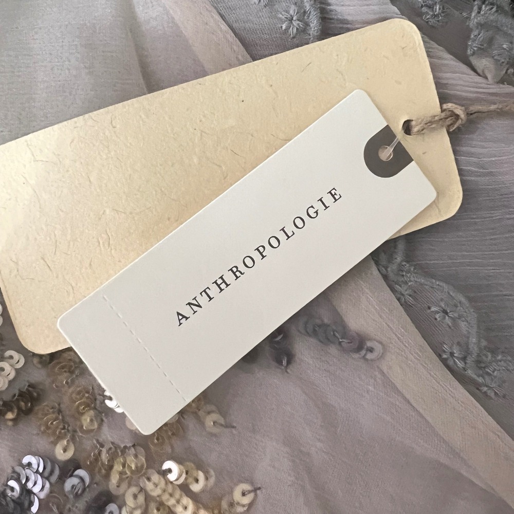 NWT-Let Me Be Anthropologie Camisole XL Cream Sequin Floral Hanky Hem Boho Fairy - Picture 8 of 14